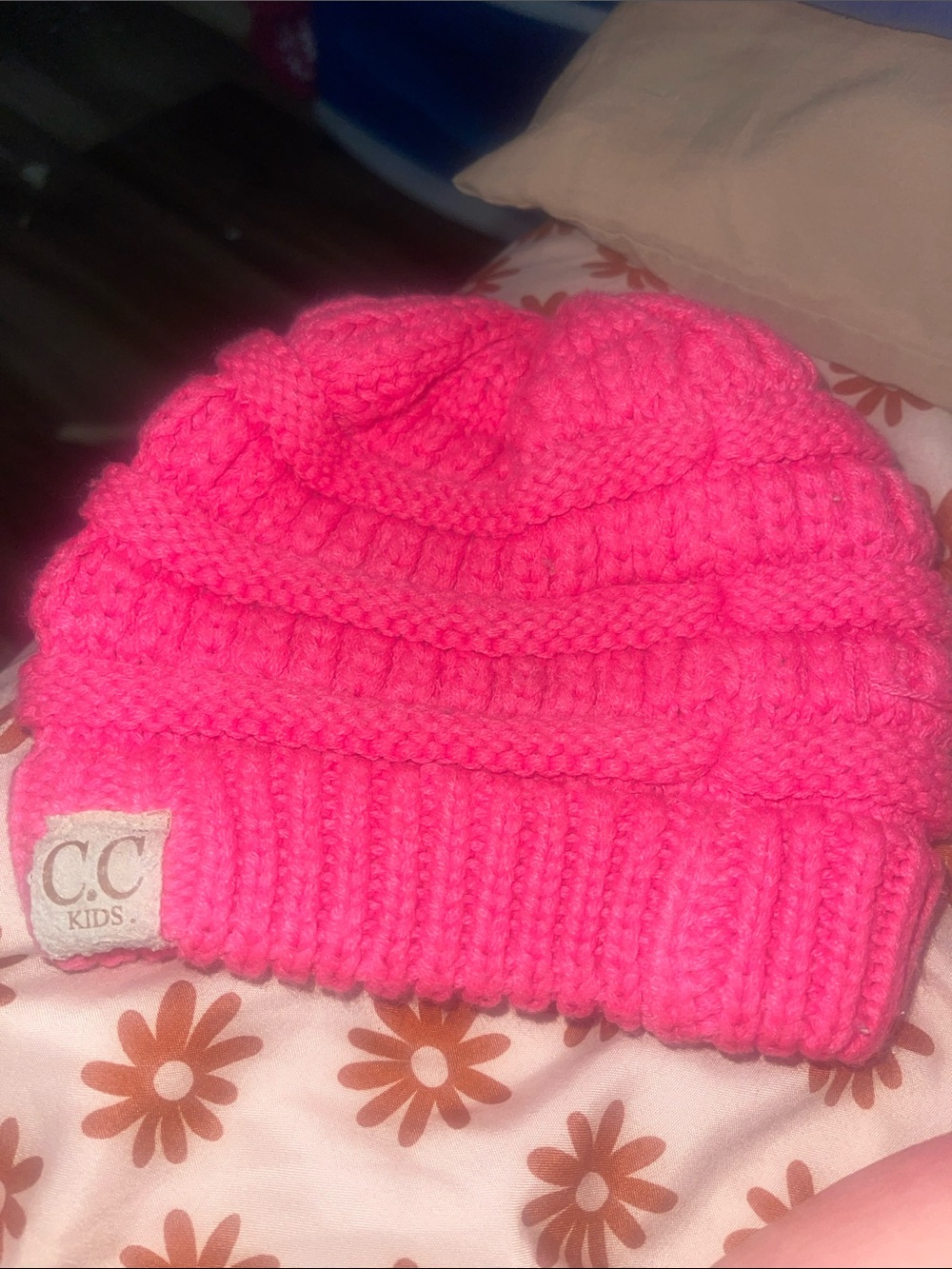 C.C Kids Neon Pink Cable Knit Beanie